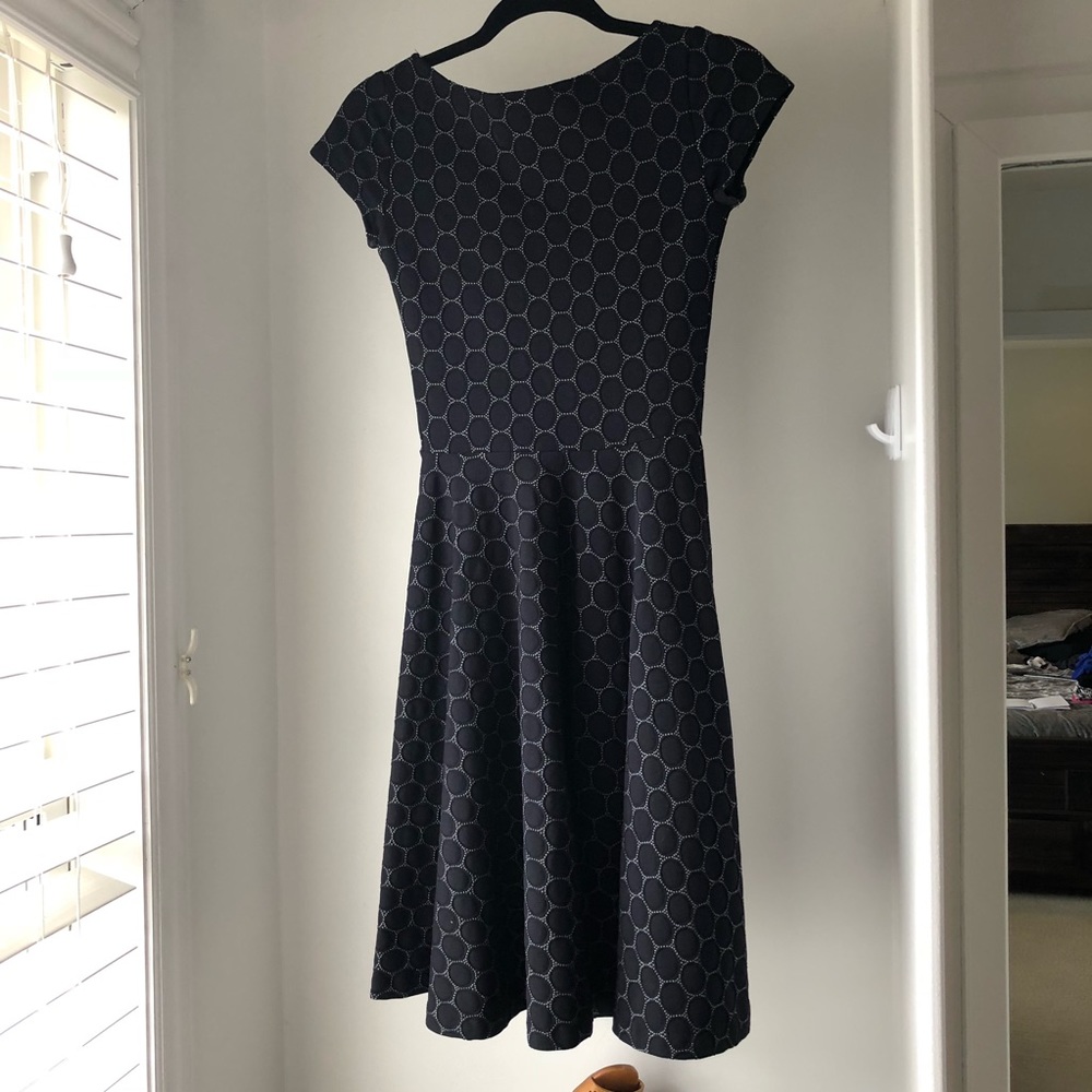 Leota black circle retro 50’s housewife style ponte jacquard dress size XS
